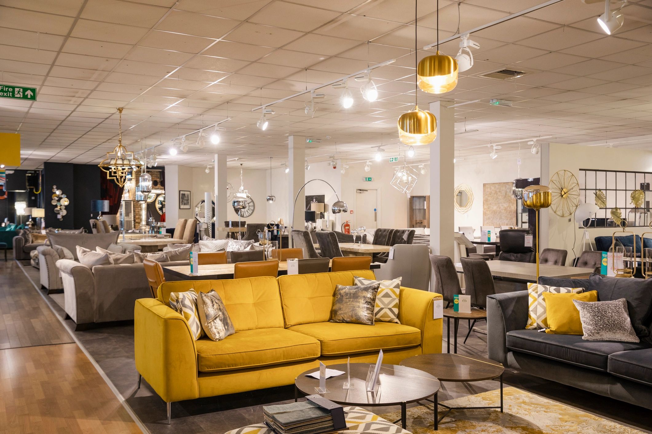 Interior space with decorative lighting fixtures